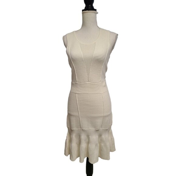 Sandro Paris Sweater Sleeveless Dress Ribbed Fit Flare Off White Women's Size 3 - Picture 1 of 11